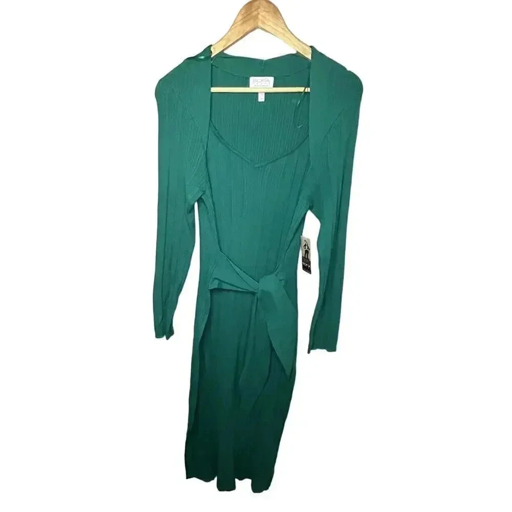 Sofia Jeans by Sofia Vergara Womens Belted Rib Knit Midi Dress, Green Size XXXL
